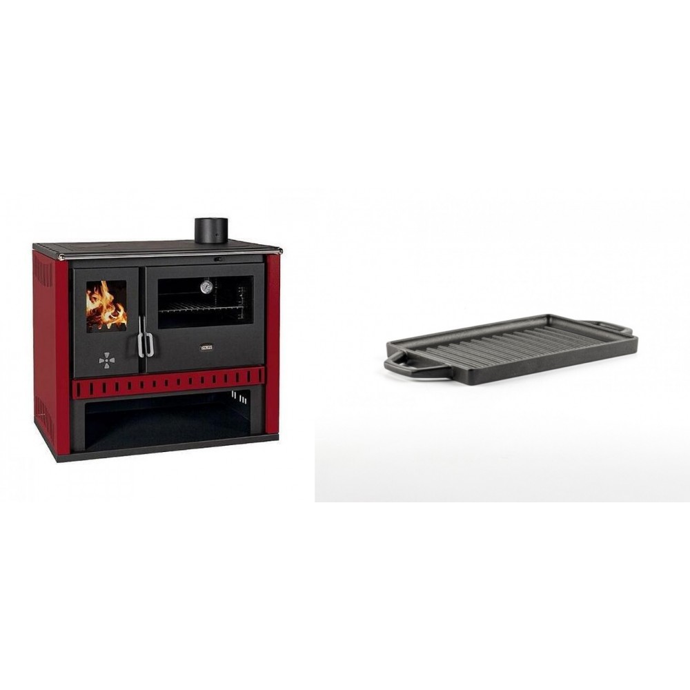 Set Küchenofen / Küchenhexe Prity GT Rot, Leistung 15 kW + Mini-Grillplatte aus Gusseisen Solagio, 15.5x22.5cm | Kaminofen - Holzofen mit Backfach | Kaminofen |