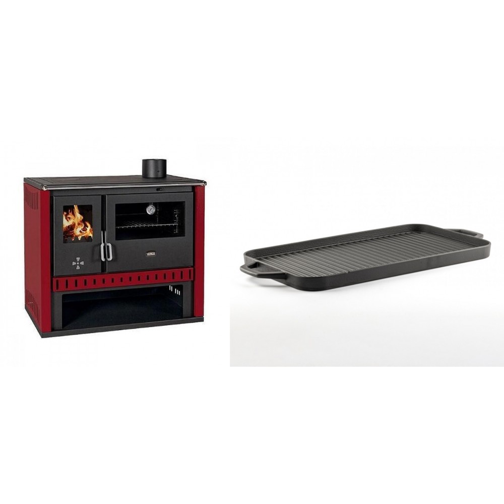 Set Küchenofen / Küchenhexe Prity GT Rot, Leistung 15 kW + Große Grillplatte aus Gusseisen Solagio, 25x44cm