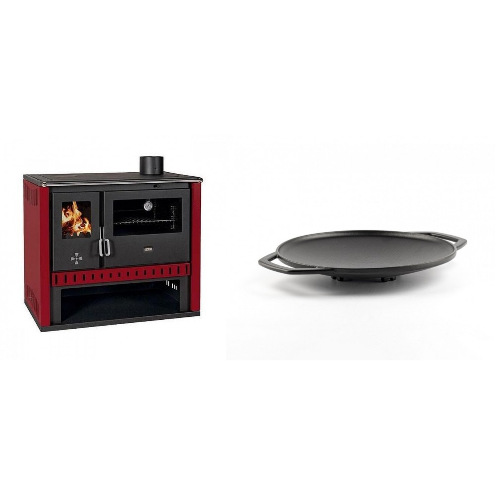 Set Küchenofen / Küchenhexe Prity GT Rot, Leistung 15 kW + Backplatte aus Gusseisen Solagio, Ф28cm