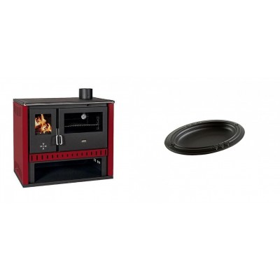 Set Küchenofen / Küchenhexe Prity GT Rot, Leistung 15 kW + Gusseiserne auflaufform Solagio oval, 17x28cm - Kaminofen - Holzofen mit Backfach