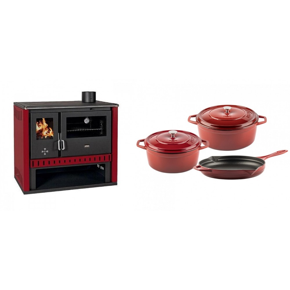 Set Küchenofen / Küchenhexe Prity GT Rot, Leistung 15 kW + Gusseisen Topf Set aus 3 teilen Solagio, Rubin