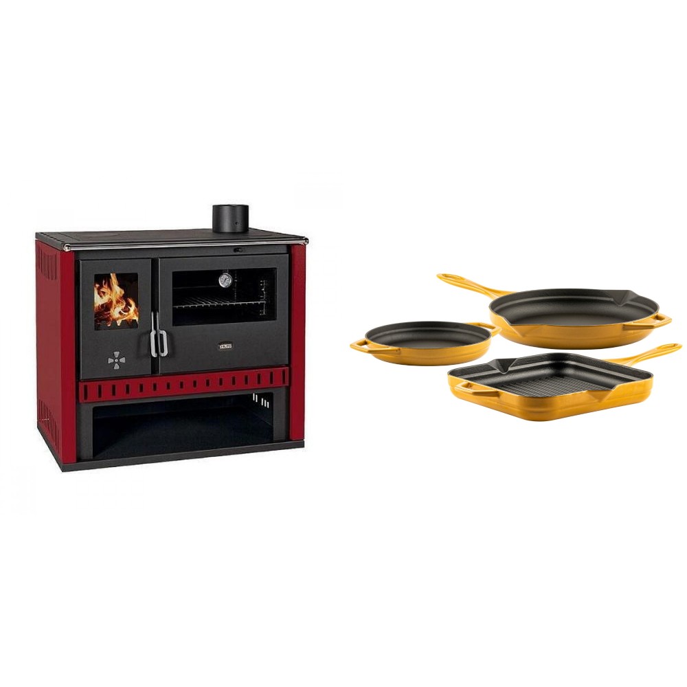 Set Küchenofen / Küchenhexe Prity GT Rot, Leistung 15 kW + Gusseisen Topf Set aus 3 teilen Solagio, Dijon