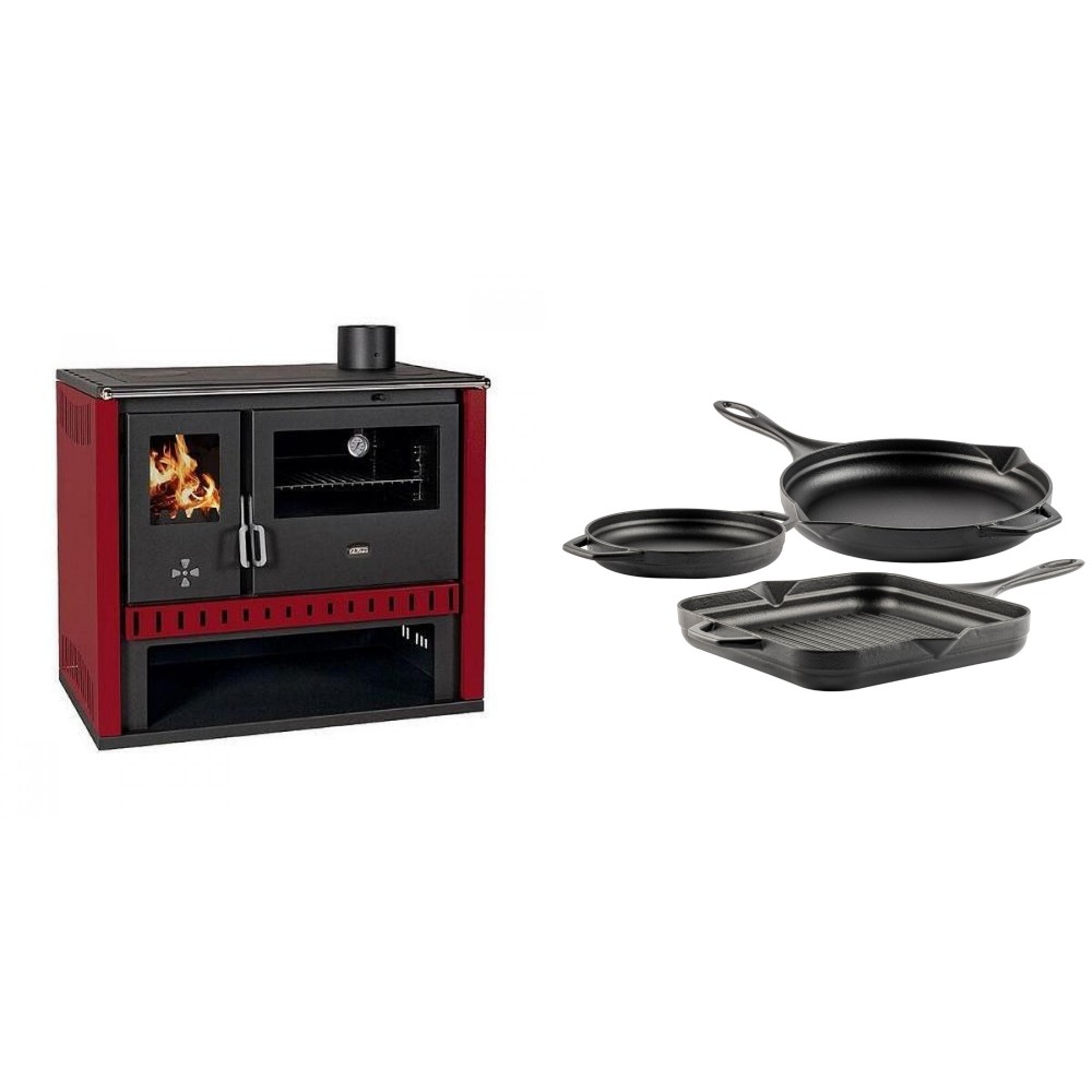 Set Küchenofen / Küchenhexe Prity GT Rot, Leistung 15 kW + Gusseisen Topf Set aus 3 teilen Solagio, Black Onyx