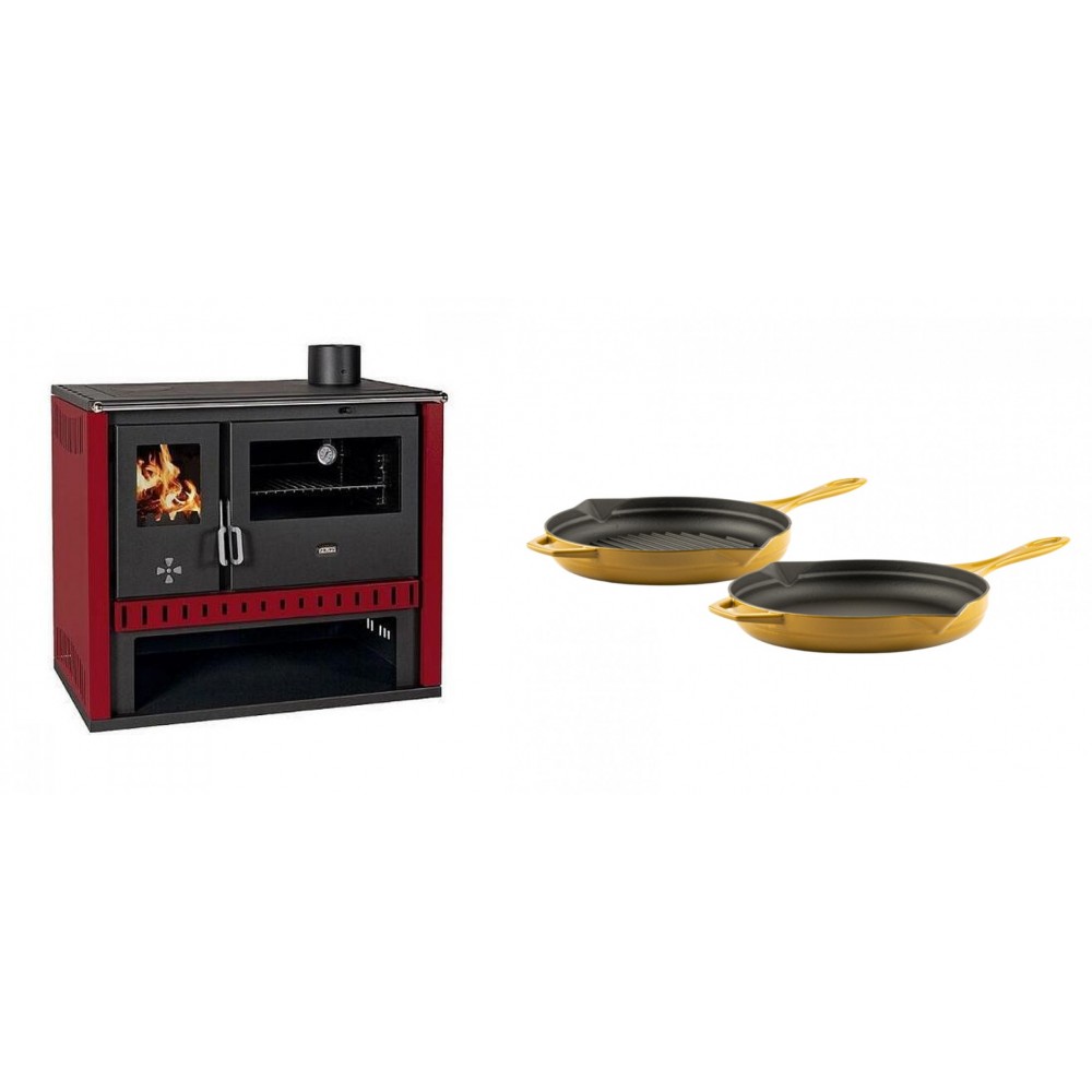 Set Küchenofen / Küchenhexe Prity GT Rot, Leistung 15 kW + Gusseisen Topf Set aus 2 teilen Solagio, Dijon