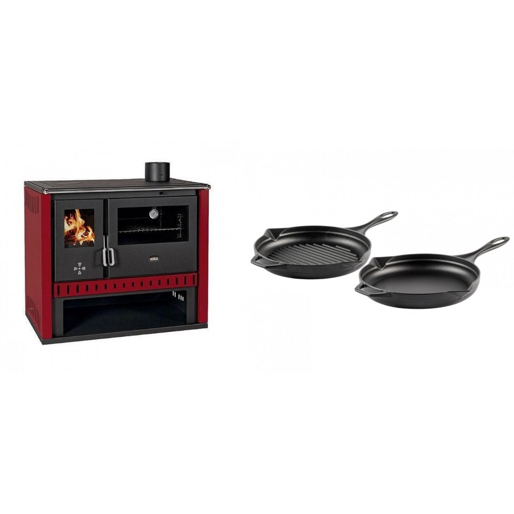 Set Küchenofen / Küchenhexe Prity GT Rot, Leistung 15 kW + Gusseisen Topf Set aus 2 teilen Solagio, Black Onyx