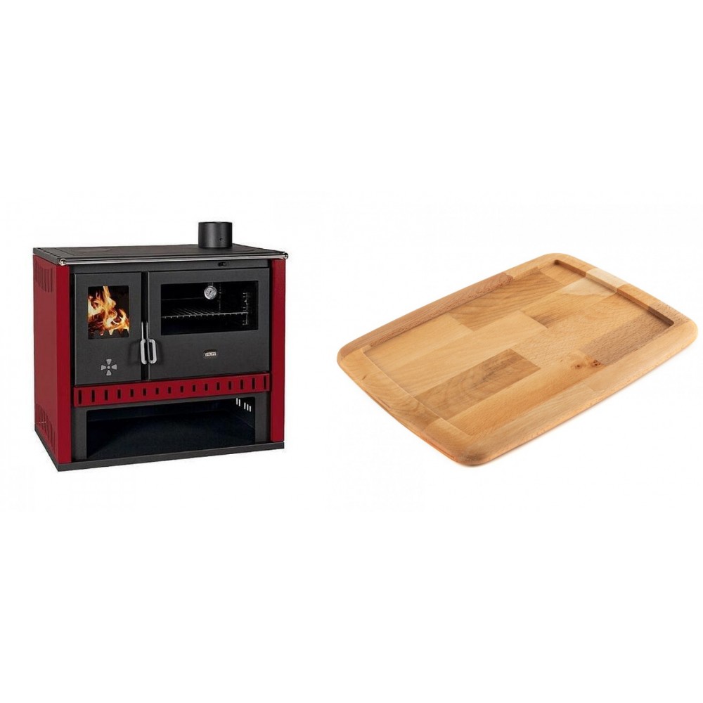 Set Küchenofen / Küchenhexe Prity GT Rot, Leistung 15 kW + Holz untersetzer für gusseisenplatte Solagio HSST2131 | Kaminofen - Holzofen mit Backfach | Kaminofen |