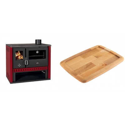 Set Küchenofen / Küchenhexe Prity GT Rot, Leistung 15 kW + Holz untersetzer für gusseisenplatte Solagio HSST2131 - Kaminofen - Holzofen mit Backfach