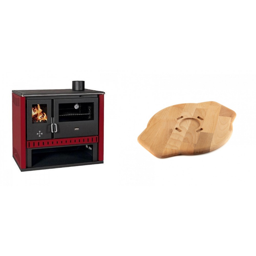 Set Küchenofen / Küchenhexe Prity GT Rot, Leistung 15 kW + Holz untersetzer für Gusseisenplatte Solagio HSYSAK28