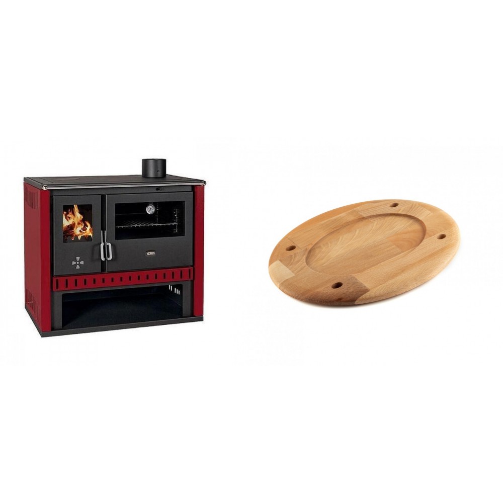 Set Küchenofen / Küchenhexe Prity GT Rot, Leistung 15 kW + Holz untersetzer für ovale platte Solagio HSOISK2533, 25x33cm