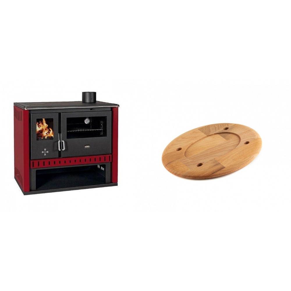 Set Küchenofen / Küchenhexe Prity GT Rot, Leistung 15 kW + Holz untersetzer für ovale platte Solagio HSOISK1728, 17x28cm