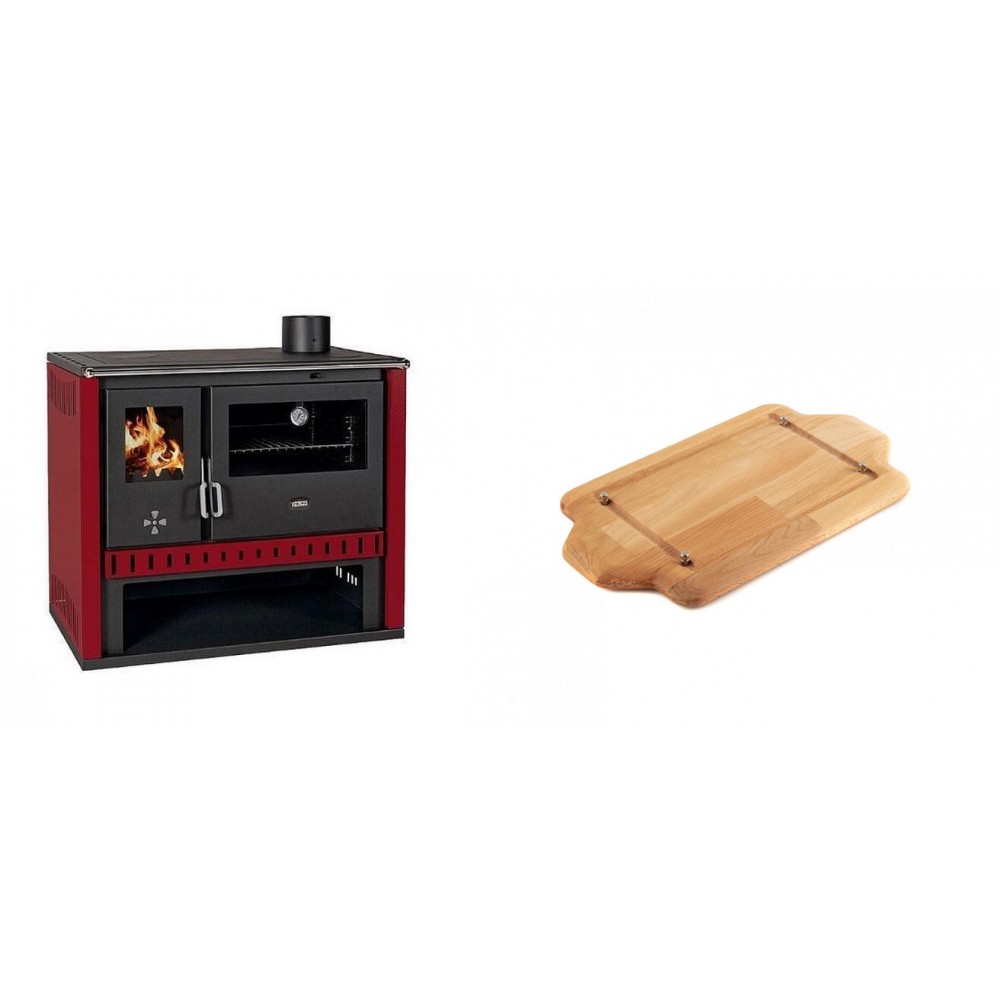 Set Küchenofen / Küchenhexe Prity GT Rot, Leistung 15 kW + Holz untersetzer für mini-gusseisenplatte Solagio HSDDHP1522 | Kaminofen - Holzofen mit Backfach | Kaminofen |