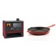Set Küchenofen / Küchenhexe Prity GT Rot, mit Edelstahl-Backofen und Glaskeramik-Kochfeld, 15 kW + Emaillierte grillpfanne Gusseisen Solagio, Rubin, Ф28cm | Kaminofen - Holzofen mit Backfach | Kaminofen |
