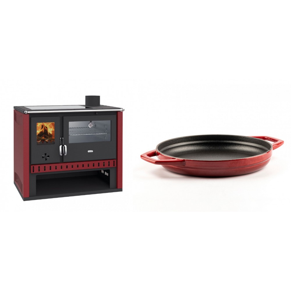 Set Küchenofen / Küchenhexe Prity GT Rot, mit Edelstahl-Backofen und Glaskeramik-Kochfeld, 15 kW + Emaillierte gusseisenpfanne mit zwei Griffen Solagio, Rubin, Ф22cm