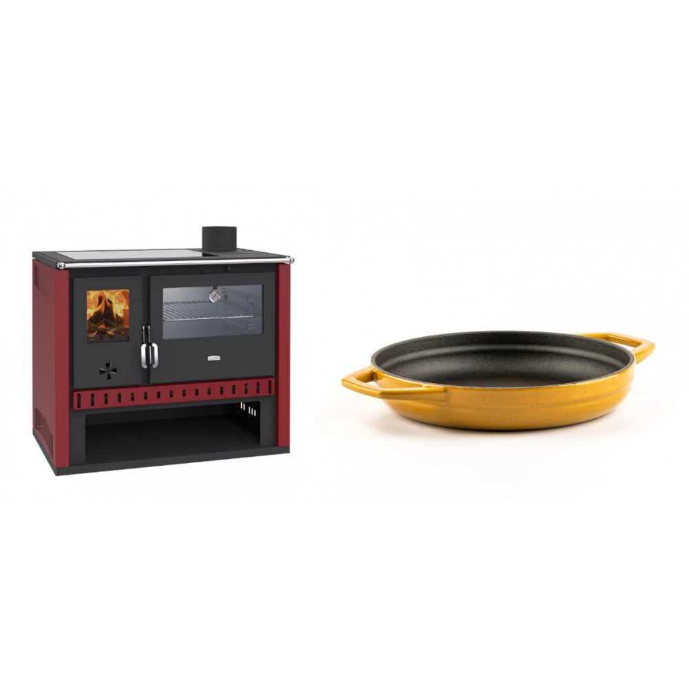 Set Küchenofen / Küchenhexe Prity GT Rot, mit Edelstahl-Backofen und Glaskeramik-Kochfeld, 15 kW + Emaillierte gusseisenpfanne mit zwei Griffen Solagio, Dijon, Ф19cm
