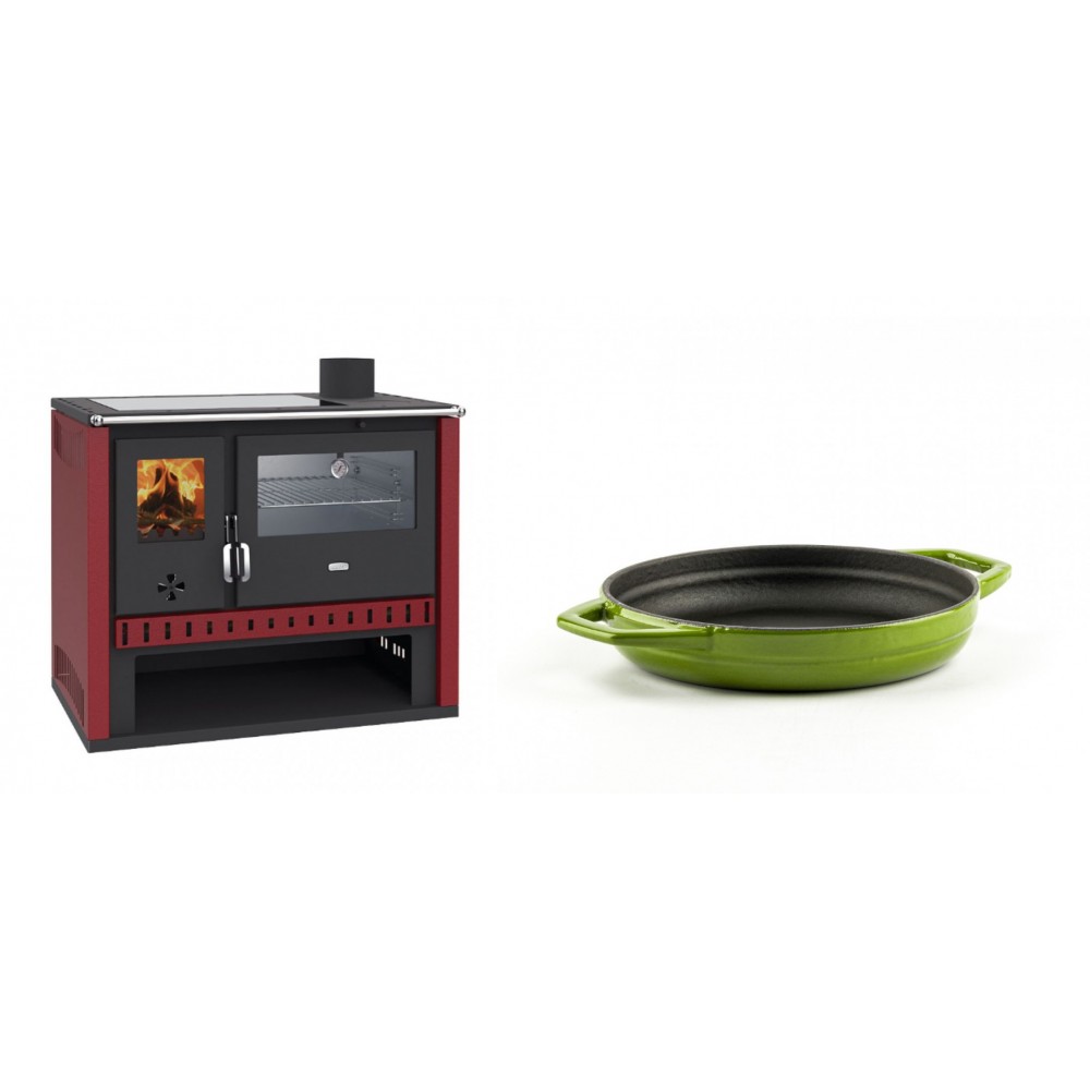 Set Küchenofen / Küchenhexe Prity GT Rot, mit Edelstahl-Backofen und Glaskeramik-Kochfeld, 15 kW + Emaillierte gusseisenpfanne mit zwei Griffen Solagio, Bamboo, Ф16cm