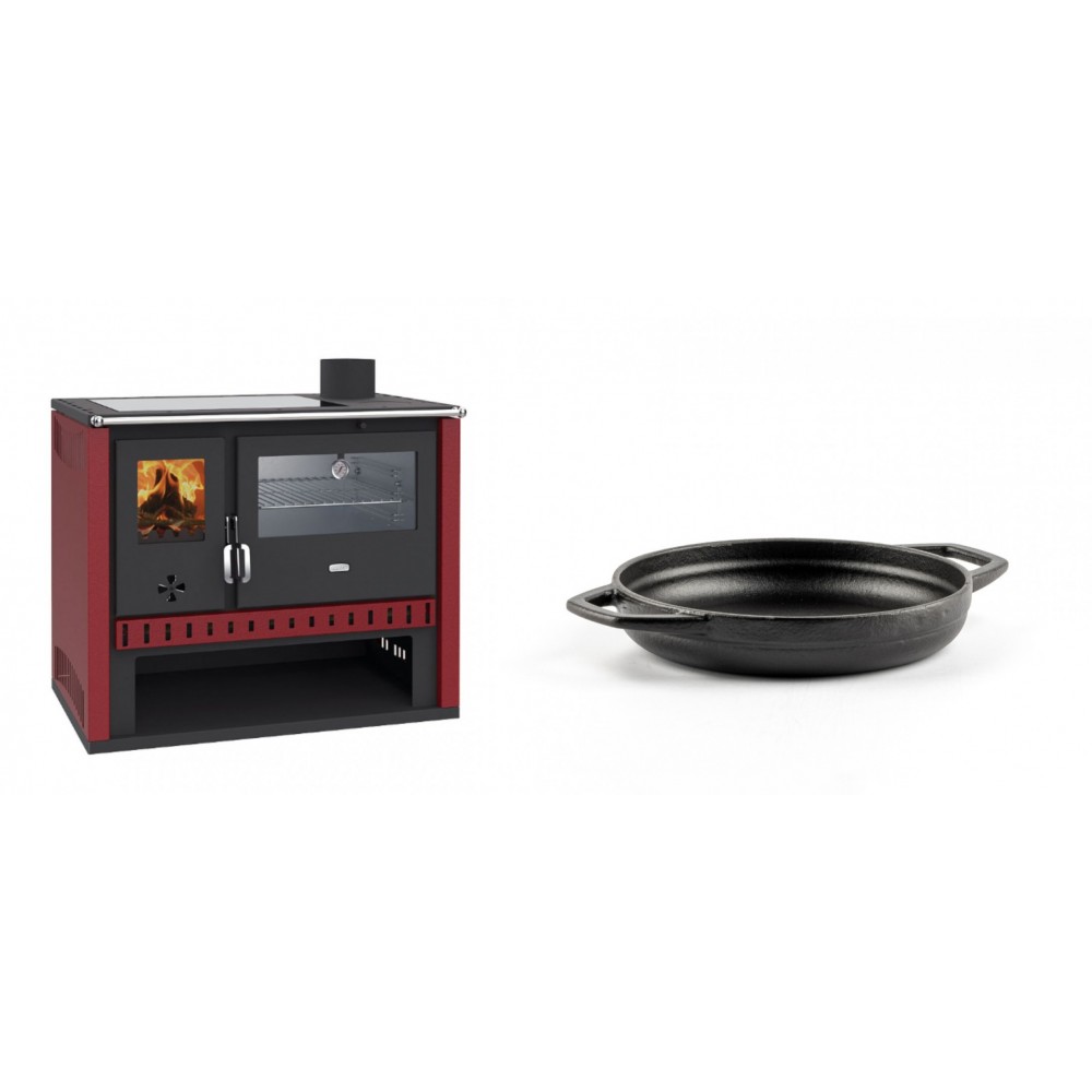 Set Küchenofen / Küchenhexe Prity GT Rot, mit Edelstahl-Backofen und Glaskeramik-Kochfeld, 15 kW + Emaillierte gusseisenpfanne mit zwei Griffen Solagio, Black Onyx, Ф16cm