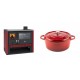 Set Küchenofen / Küchenhexe Prity GT Rot, mit Edelstahl-Backofen und Glaskeramik-Kochfeld, 15 kW + Gusseisen Topf Tiefer Solagio, Rubin, Ф24 | Kaminofen - Holzofen mit Backfach | Kaminofen |