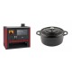 Set Küchenofen / Küchenhexe Prity GT Rot, mit Edelstahl-Backofen und Glaskeramik-Kochfeld, 15 kW + Gusseisen Topf Tiefer Solagio, Black Onyx, Ф24 | Kaminofen - Holzofen mit Backfach | Kaminofen |