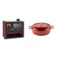 Set Küchenofen / Küchenhexe Prity GT Rot, mit Edelstahl-Backofen und Glaskeramik-Kochfeld, 15 kW + Gusseisen Topf Flach Solagio, Rubin, Ф26 | Kaminofen - Holzofen mit Backfach | Kaminofen |