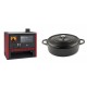 Set Küchenofen / Küchenhexe Prity GT Rot, mit Edelstahl-Backofen und Glaskeramik-Kochfeld, 15 kW + Gusseisen Topf Flach Solagio, Black Onyx, Ф28 | Kaminofen - Holzofen mit Backfach | Kaminofen |