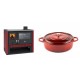 Set Küchenofen / Küchenhexe Prity GT Rot, mit Edelstahl-Backofen und Glaskeramik-Kochfeld, 15 kW + Gusseisen Topf Flach Solagio, Rubin, Ф28 | Kaminofen - Holzofen mit Backfach | Kaminofen |