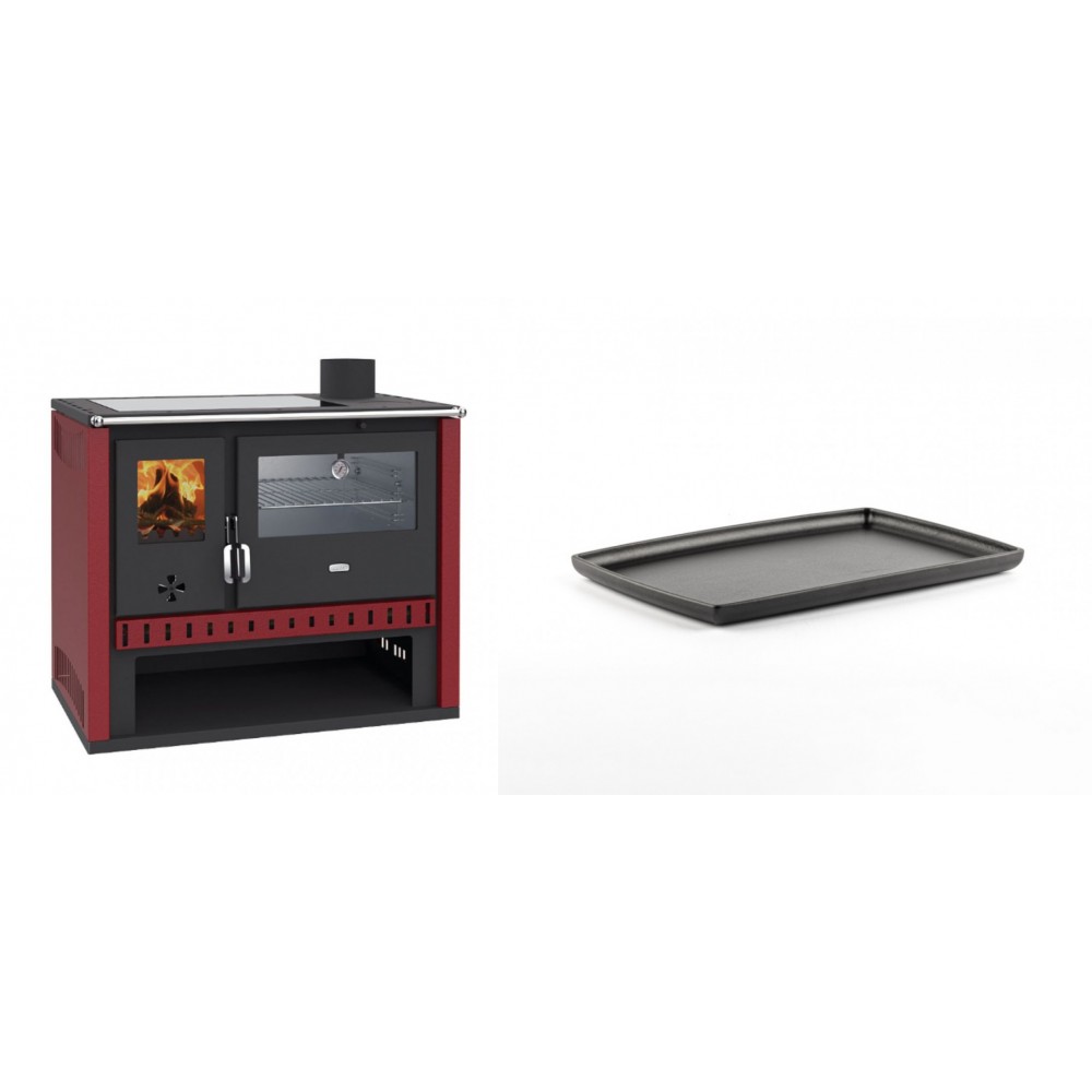 Set Küchenofen / Küchenhexe Prity GT Rot, mit Edelstahl-Backofen und Glaskeramik-Kochfeld, 15 kW + Rechteckige Servierplatte aus Gusseisen Solagio, 21x31cm
