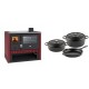 Set Küchenofen / Küchenhexe Prity GT Rot, mit Edelstahl-Backofen und Glaskeramik-Kochfeld, 15 kW + Gusseisen Topf Set aus 3 teilen Solagio, Black Onyx | Kaminofen - Holzofen mit Backfach | Kaminofen |