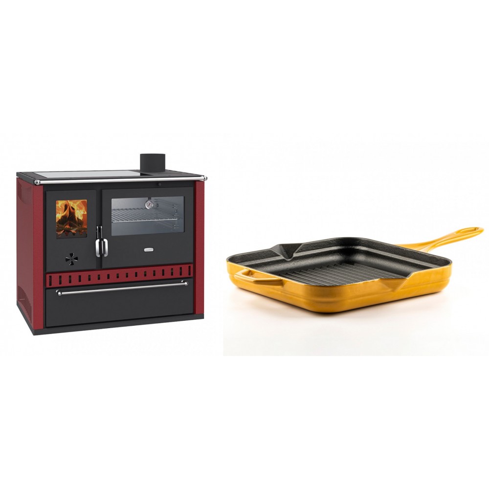 Set Küchenofen / Küchenhexe Prity GT Rot, mit Edelstahl-Backofen, Glaskeramik-Kochfeld und Schublade, 15 kW + Emaillierte grillpfanne Gusseisen Solagio, Dijon, 28х28cm