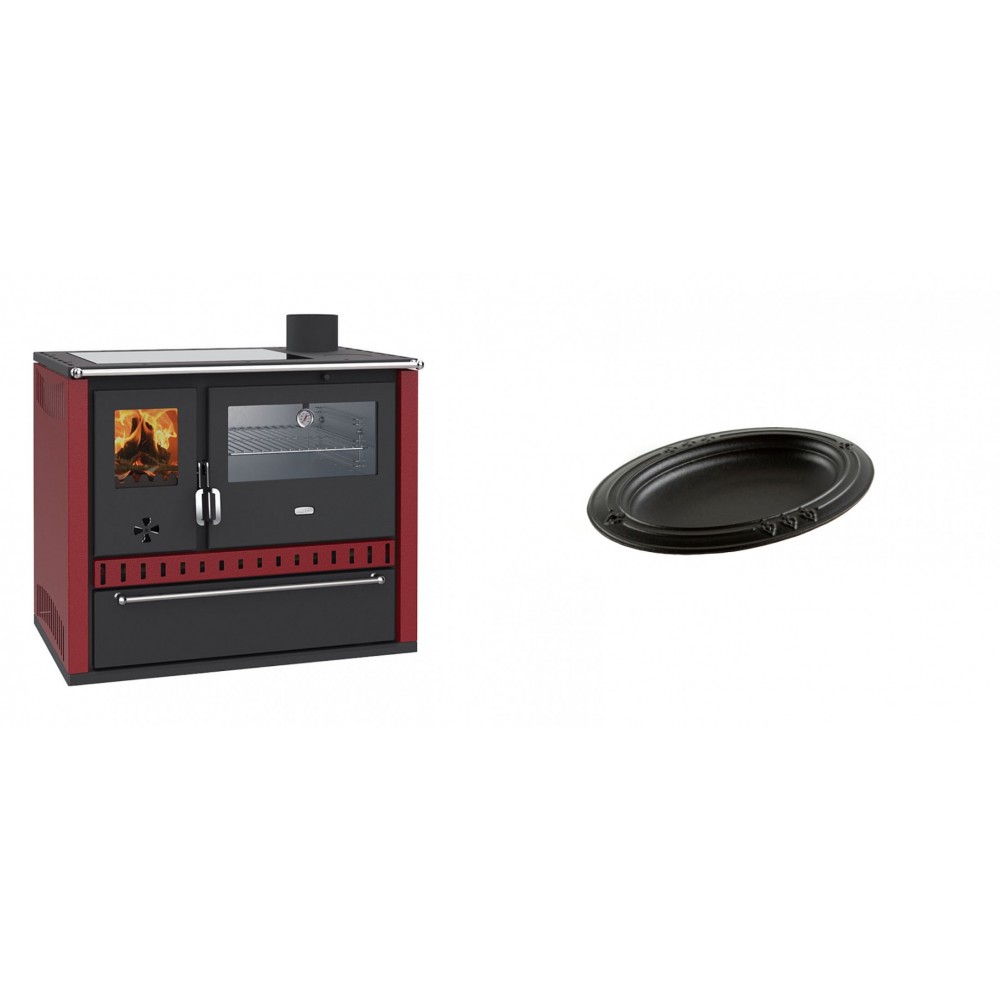 Set Küchenofen / Küchenhexe Prity GT Rot, mit Edelstahl-Backofen, Glaskeramik-Kochfeld und Schublade, 15 kW + Gusseiserne auflaufform Solagio oval, 17x28cm