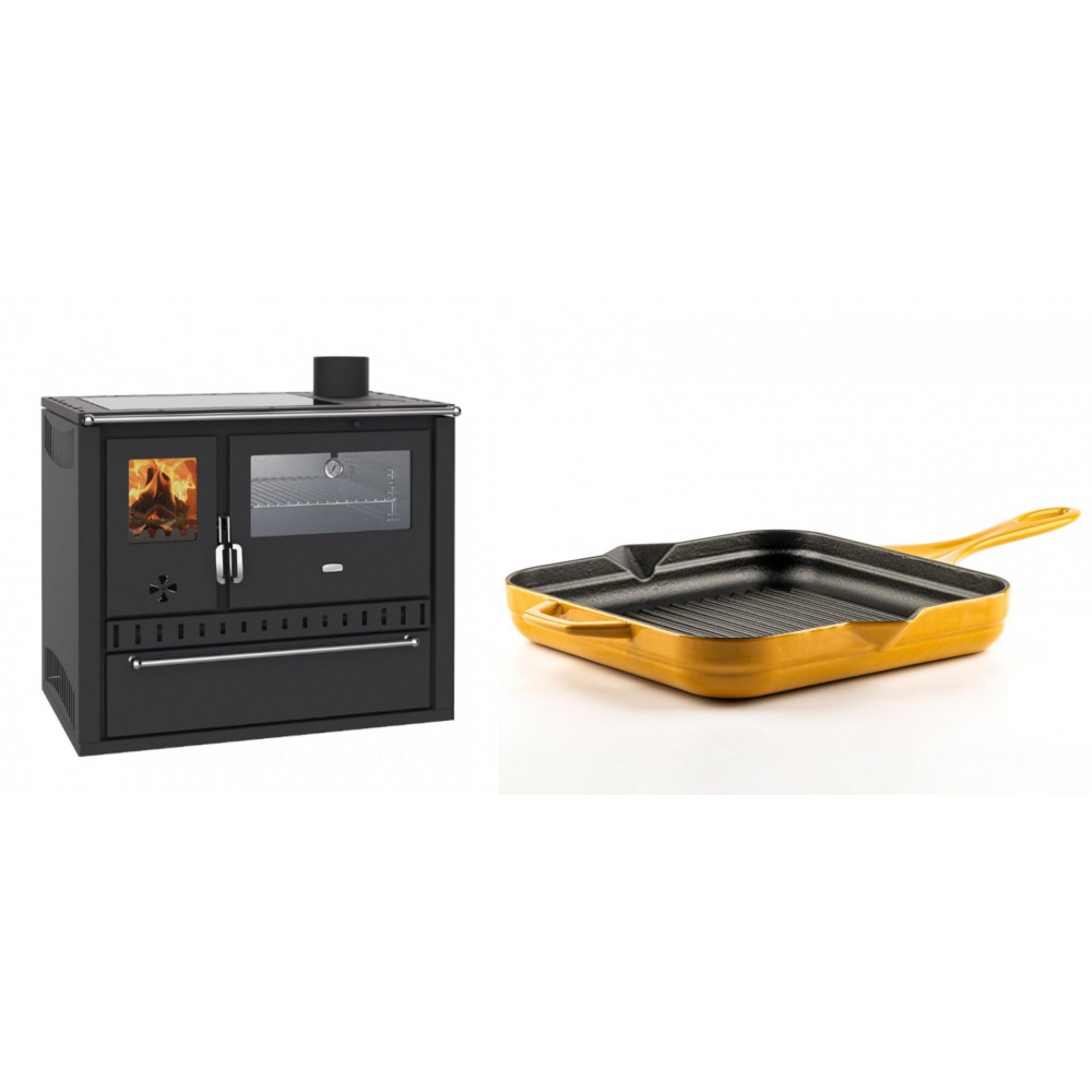 Set Küchenofen / Küchenhexe Wasserführend Prity GT W10, mit Edelstahl-Backofen, Glaskeramik-Kochfeld und Schublade, 13.3 kW + Emaillierte grillpfanne Gusseisen Solagio, Dijon, 28х28cm
