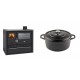 Set Küchenofen / Küchenhexe Wasserführend Prity GT W10, mit Edelstahl-Backofen, Glaskeramik-Kochfeld und Schublade, 13.3 kW + Gusseisen Topf Tiefer Solagio, Black Onyx, Ф24 | Kaminofen - Holzofen mit Backfach | Kaminofen |