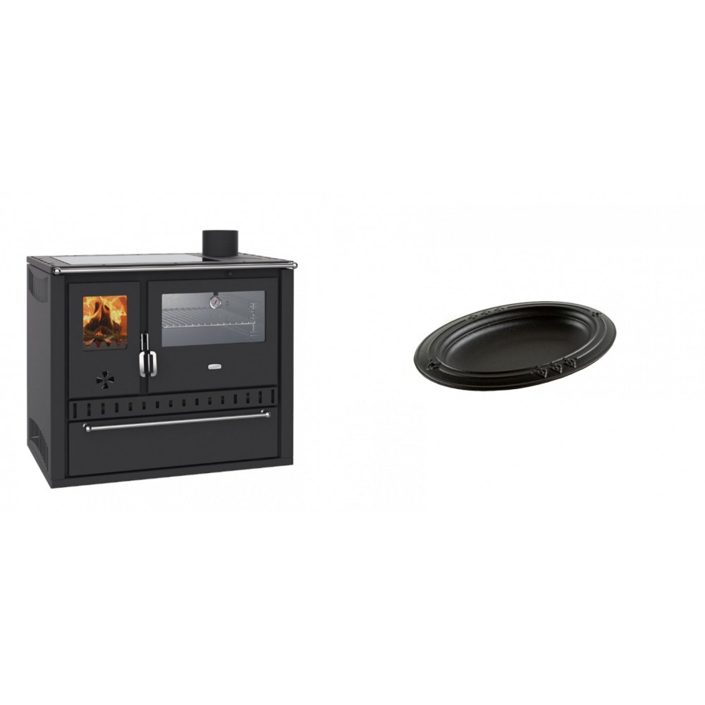 Set Küchenofen / Küchenhexe Wasserführend Prity GT W10, mit Edelstahl-Backofen, Glaskeramik-Kochfeld und Schublade, 13.3 kW + Gusseiserne auflaufform Solagio oval, 17x28cm