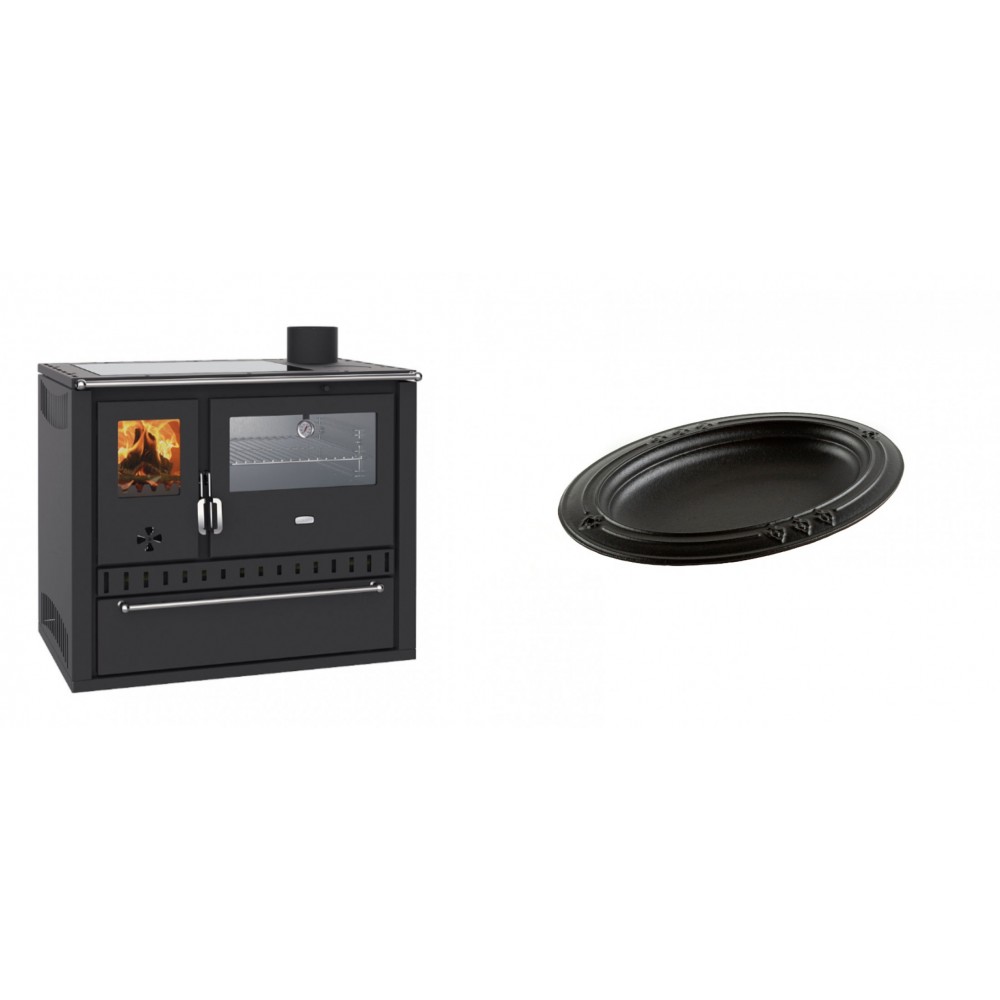 Set Küchenofen / Küchenhexe Wasserführend Prity GT W10, mit Edelstahl-Backofen, Glaskeramik-Kochfeld und Schublade, 13.3 kW + Gusseiserne auflaufform Solagio oval, 25x33cm | Kaminofen - Holzofen mit Backfach | Kaminofen |