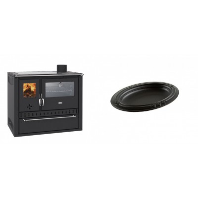 Set Küchenofen / Küchenhexe Wasserführend Prity GT W10, mit Edelstahl-Backofen, Glaskeramik-Kochfeld und Schublade, 13.3 kW + Gusseiserne auflaufform Solagio oval, 25x33cm - Kaminofen - Holzofen mit Backfach