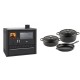 Set Küchenofen / Küchenhexe Wasserführend Prity GT W10, mit Edelstahl-Backofen, Glaskeramik-Kochfeld und Schublade, 13.3 kW + Gusseisen Topf Set aus 3 teilen Solagio, Black Onyx | Kaminofen - Holzofen mit Backfach | Kaminofen |