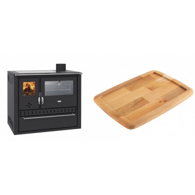 Set Küchenofen / Küchenhexe Wasserführend Prity GT W10, mit Edelstahl-Backofen, Glaskeramik-Kochfeld und Schublade, 13.3 kW + Holz untersetzer für gusseisenplatte Solagio HSST2131 - Kaminofen - Holzofen mit Backfach