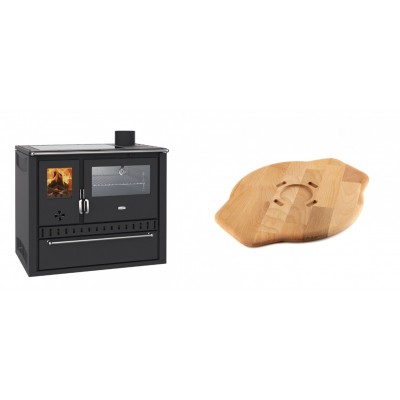 Set Küchenofen / Küchenhexe Wasserführend Prity GT W10, mit Edelstahl-Backofen, Glaskeramik-Kochfeld und Schublade, 13.3 kW + Holz untersetzer für Gusseisenplatte Solagio HSYSAK28 - Kaminofen - Holzofen mit Backfach