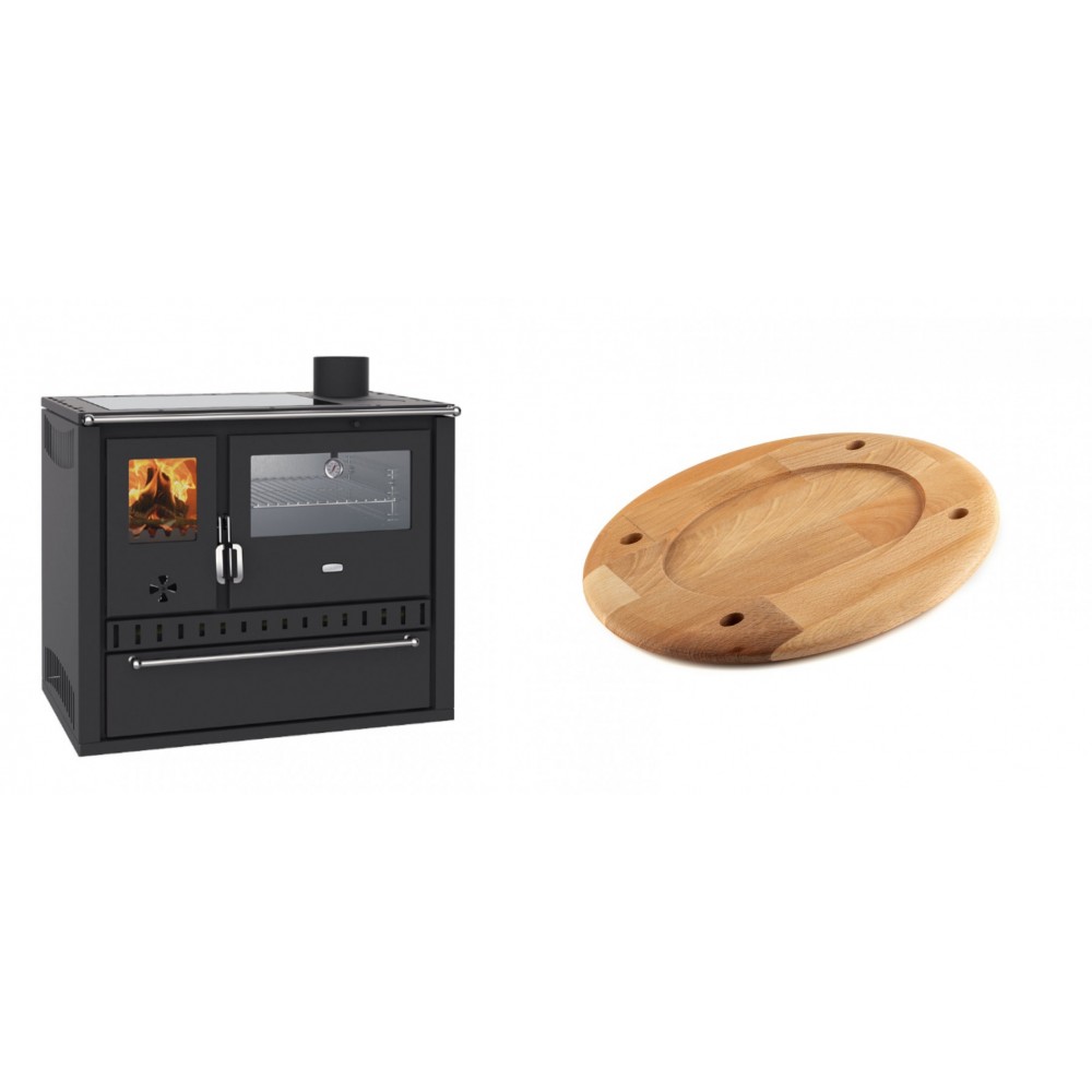 Set Küchenofen / Küchenhexe Wasserführend Prity GT W10, mit Edelstahl-Backofen, Glaskeramik-Kochfeld und Schublade, 13.3 kW + Holz untersetzer für ovale platte Solagio HSOISK2533, 25x33cm