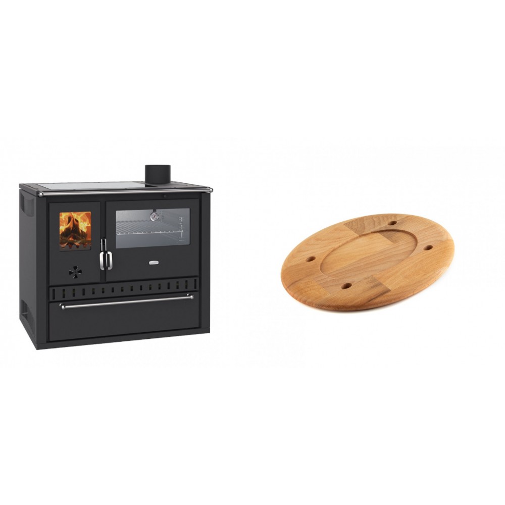 Set Küchenofen / Küchenhexe Wasserführend Prity GT W10, mit Edelstahl-Backofen, Glaskeramik-Kochfeld und Schublade, 13.3 kW + Holz untersetzer für ovale platte Solagio HSOISK1728, 17x28cm | Kaminofen - Holzofen mit Backfach | Kaminofen |