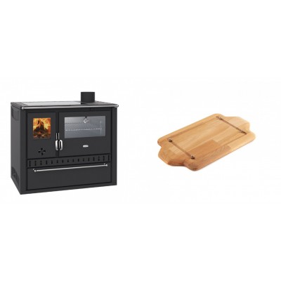 Set Küchenofen / Küchenhexe Wasserführend Prity GT W10, mit Edelstahl-Backofen, Glaskeramik-Kochfeld und Schublade, 13.3 kW + Holz untersetzer für mini-gusseisenplatte Solagio HSDDHP1522 - Kaminofen - Holzofen mit Backfach