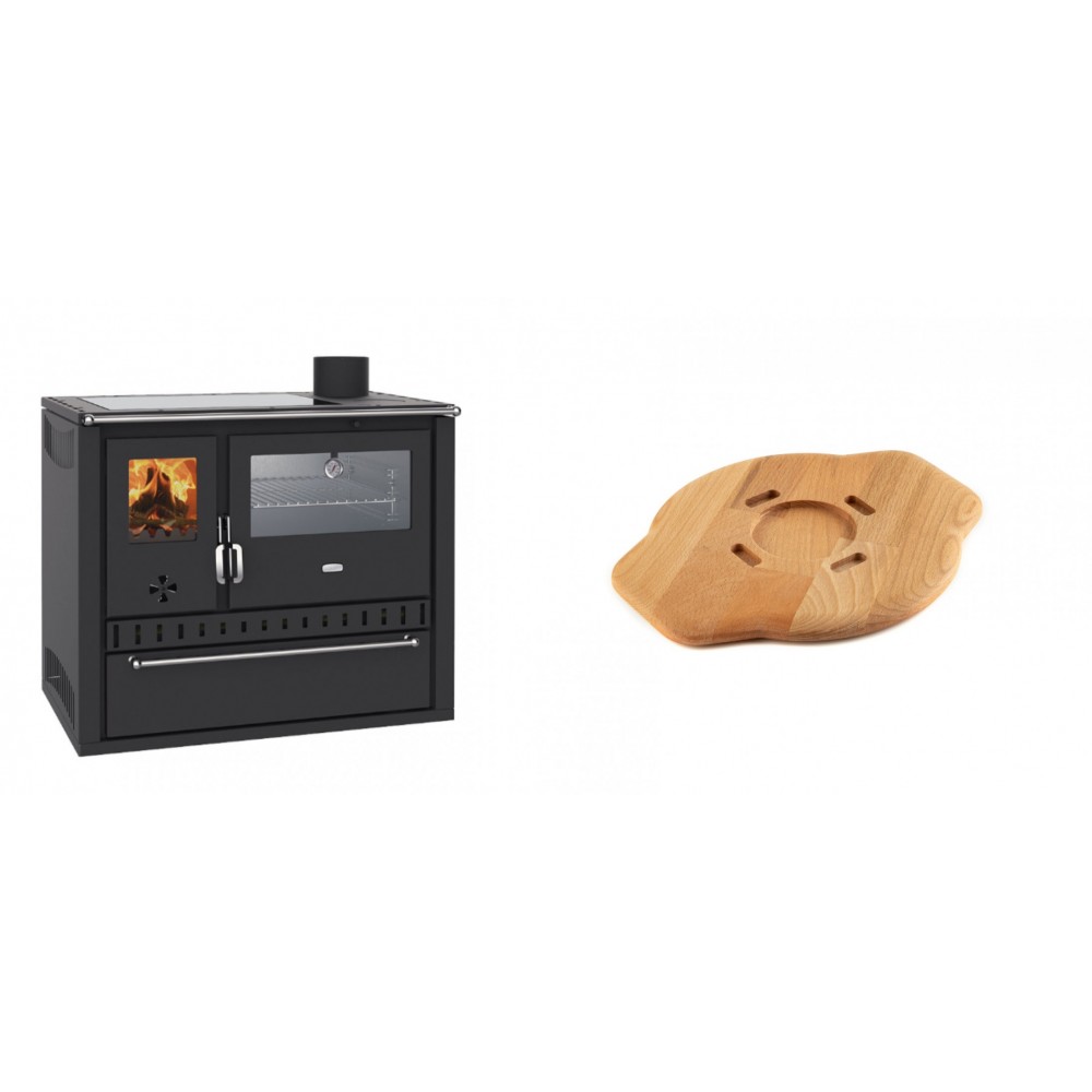 Set Küchenofen / Küchenhexe Wasserführend Prity GT W10, mit Edelstahl-Backofen, Glaskeramik-Kochfeld und Schublade, 13.3 kW + Holz untersetzer für gusseisenplatte Solagio HSYSAK20 | Kaminofen - Holzofen mit Backfach | Kaminofen |