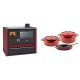Set Küchenofen / Küchenhexe Wasserführend Prity GT W10 Rot, mit Edelstahl-Backofen, Glaskeramik-Kochfeld und Schublade, 13.3 kW + Gusseisen Topf Set aus 3 teilen Solagio, Rubin | Kaminofen - Holzofen mit Backfach | Kaminofen |