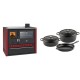Set Küchenofen / Küchenhexe Wasserführend Prity GT W10 Rot, mit Edelstahl-Backofen, Glaskeramik-Kochfeld und Schublade, 13.3 kW + Gusseisen Topf Set aus 3 teilen Solagio, Black Onyx | Kaminofen - Holzofen mit Backfach | Kaminofen |