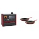 Set Küchenofen / Küchenhexe Wasserführend Prity GT W10 Rot, mit Edelstahl-Backofen, Glaskeramik-Kochfeld und Schublade, 13.3 kW + Gusseisen Topf Set aus 2 teilen Solagio, Rubin | Kaminofen - Holzofen mit Backfach | Kaminofen |