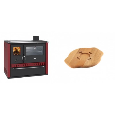 Set Küchenofen / Küchenhexe Wasserführend Prity GT W10 Rot, mit Edelstahl-Backofen, Glaskeramik-Kochfeld und Schublade, 13.3 kW + Holz untersetzer für gusseisenplatte Solagio HSYSAK20 - Kaminofen - Holzofen mit Backfach