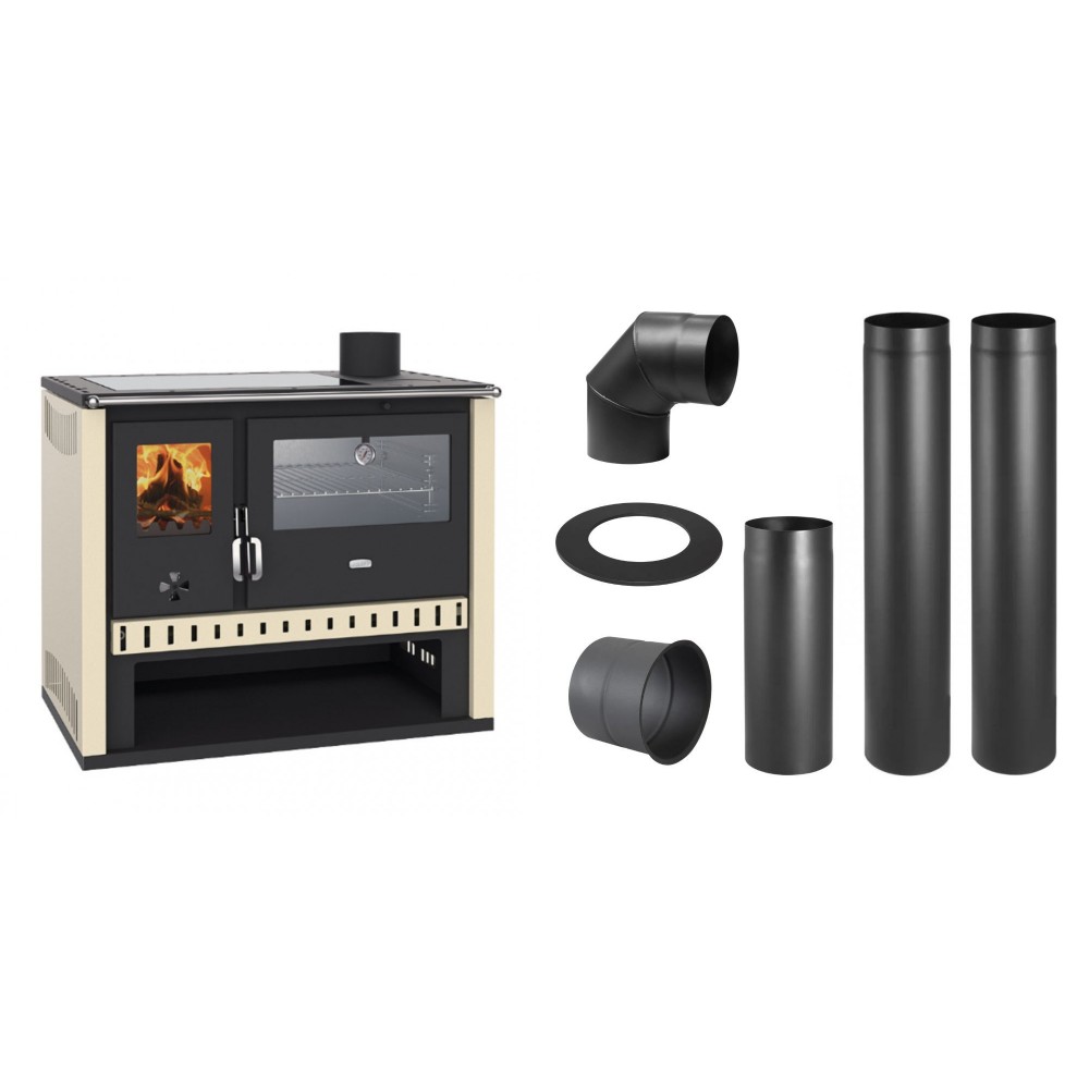 Set Küchenofen / Küchenhexe Prity GT, mit Edelstahlbackofen und Glaskeramikkochfeld, Leistung 15 kW + Schornstein Bausatz PARKANEX, Stahl Ø150, Dicke 2mm | Kaminofen - Holzofen mit Backfach | Kaminofen |