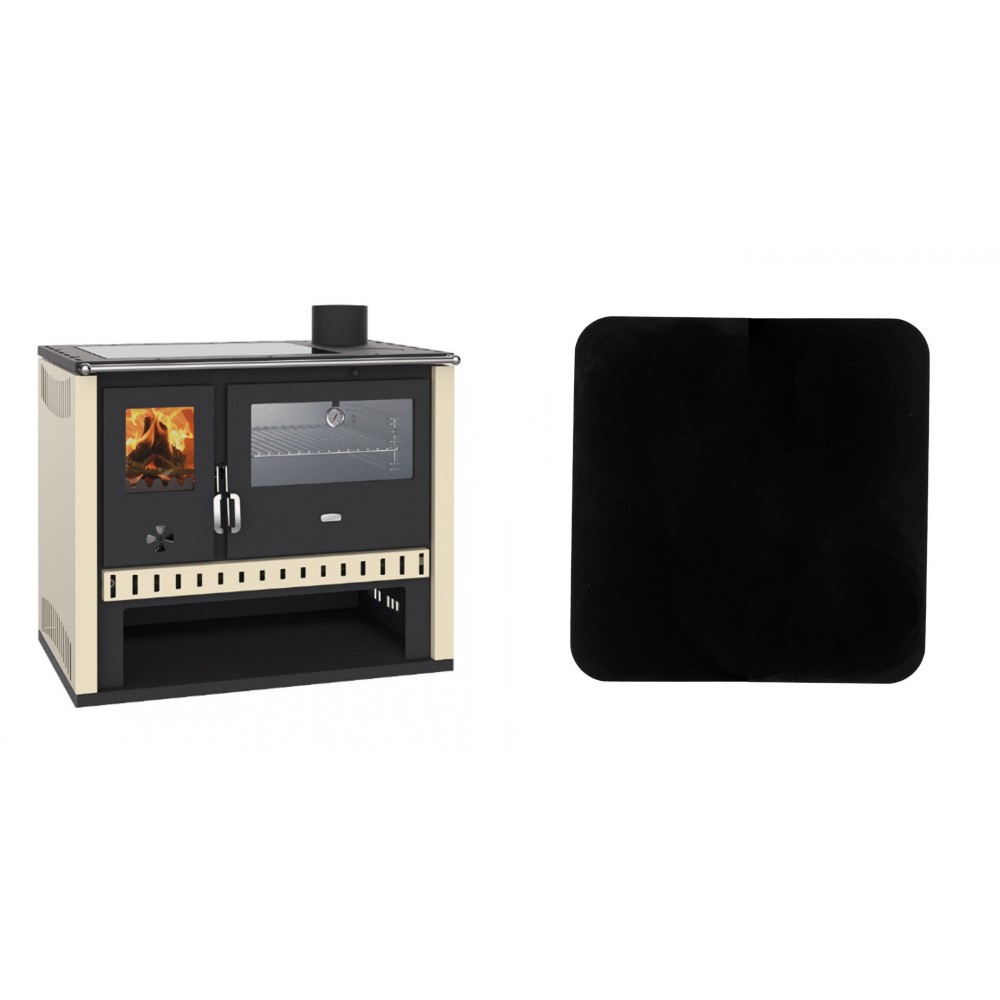 Set Küchenofen / Küchenhexe Prity GT, mit Edelstahlbackofen und Glaskeramikkochfeld, Leistung 15 kW + Funkenschutzplatte Stahl 2mm, Größe 98x98cm | Kaminofen - Holzofen mit Backfach | Prity |