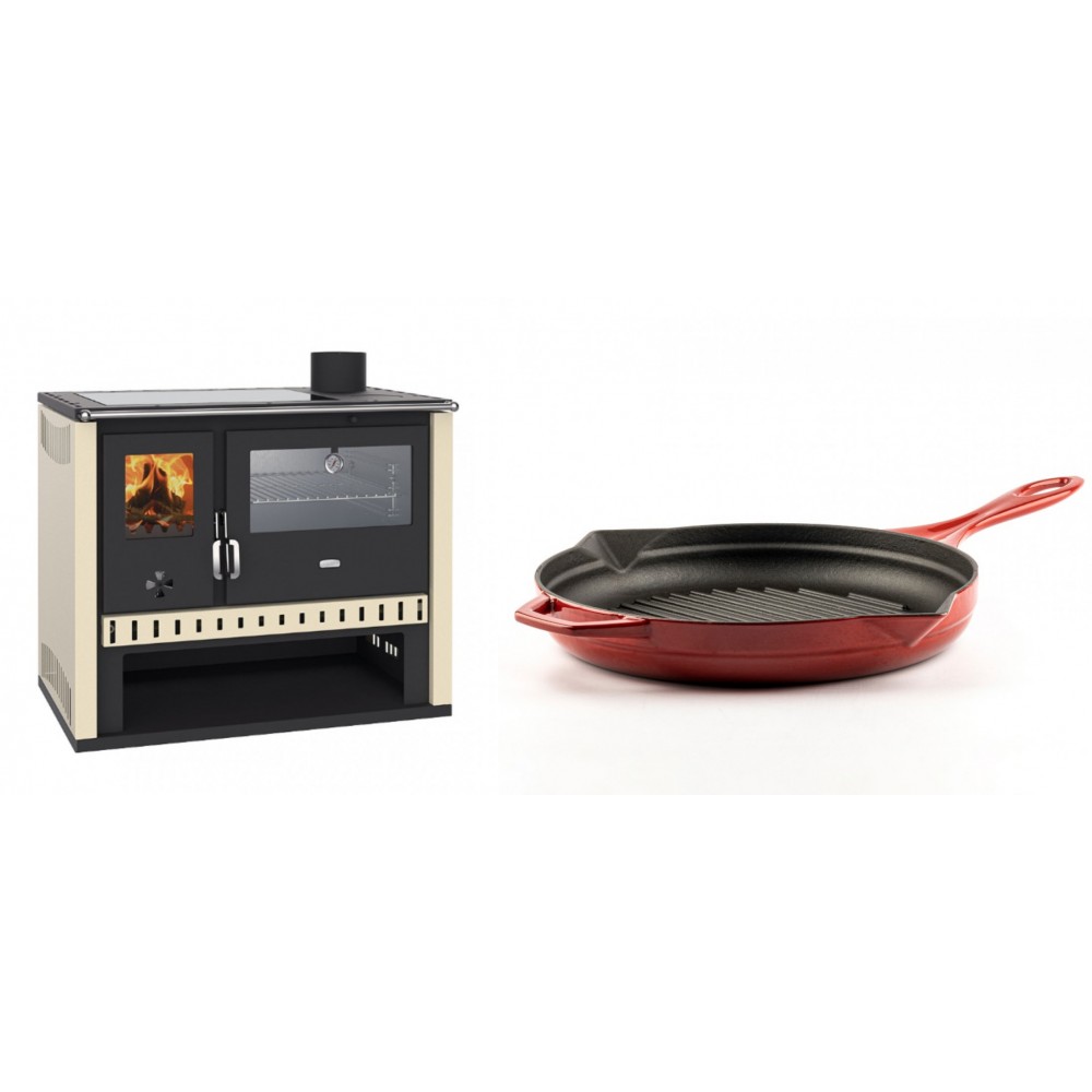 Set Küchenofen / Küchenhexe Prity GT, mit Edelstahlbackofen und Glaskeramikkochfeld, Leistung 15 kW + Emaillierte grillpfanne Gusseisen Solagio, Rubin, Ф28cm