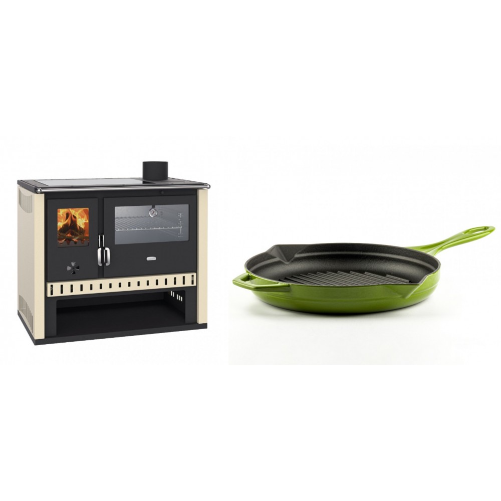 Set Küchenofen / Küchenhexe Prity GT, mit Edelstahlbackofen und Glaskeramikkochfeld, Leistung 15 kW + Emaillierte grillpfanne Gusseisen Solagio, Bamboo, Ф28cm | Kaminofen - Holzofen mit Backfach | Kaminofen |