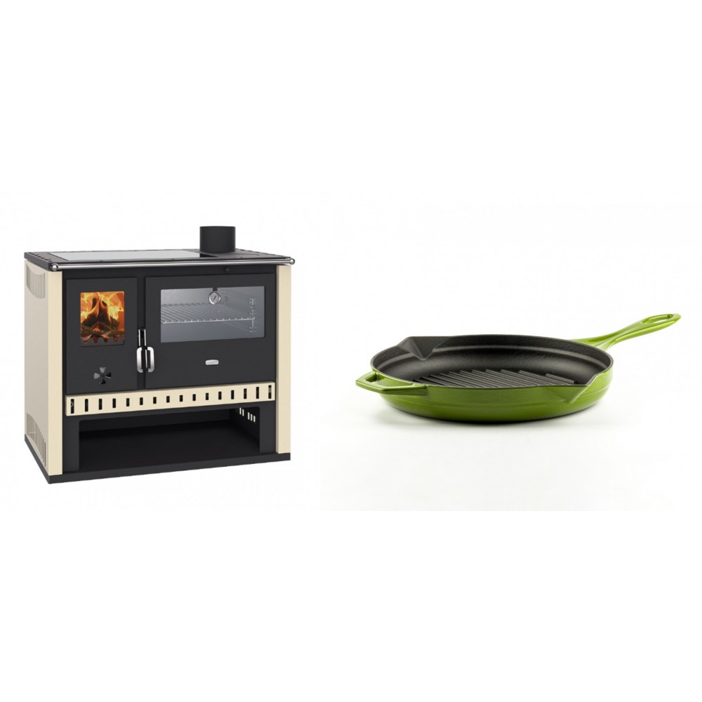 Set Küchenofen / Küchenhexe Prity GT, mit Edelstahlbackofen und Glaskeramikkochfeld, Leistung 15 kW + Emaillierte grillpfanne Gusseisen Solagio, Bamboo, Ф24cm | Kaminofen - Holzofen mit Backfach | Kaminofen |